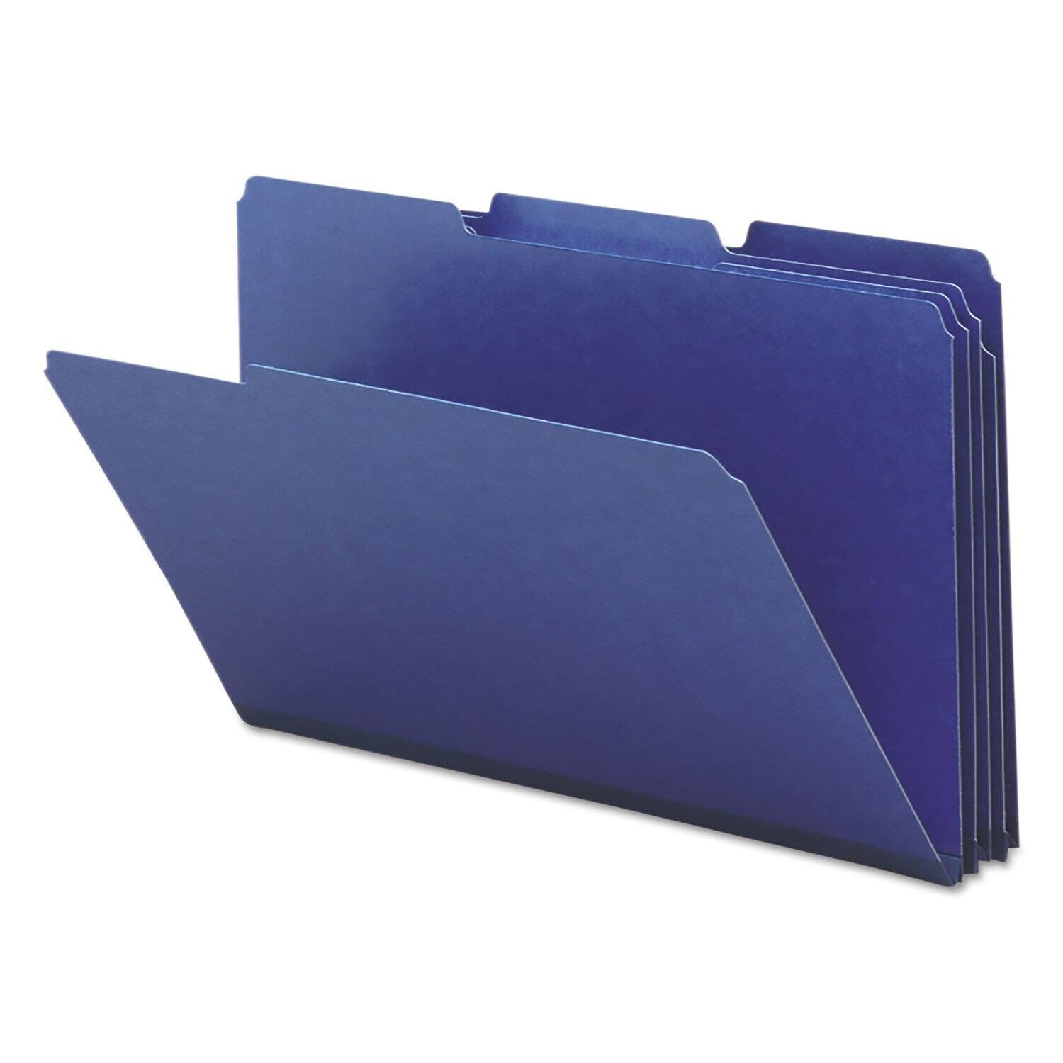 Front. Smead Manufacturing - Expanding Recycled Heavy Pressboard Folders, 1/3-Cut Tabs: Assorted, Legal Size, 1" Expansion, Dark Blue, 25/Box.