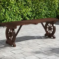 Costway Patio Rustic Wood Bench with Wagon Wheel Base Slatted Seat Design 710 LBS Max Load - Natural - Front_Zoom
