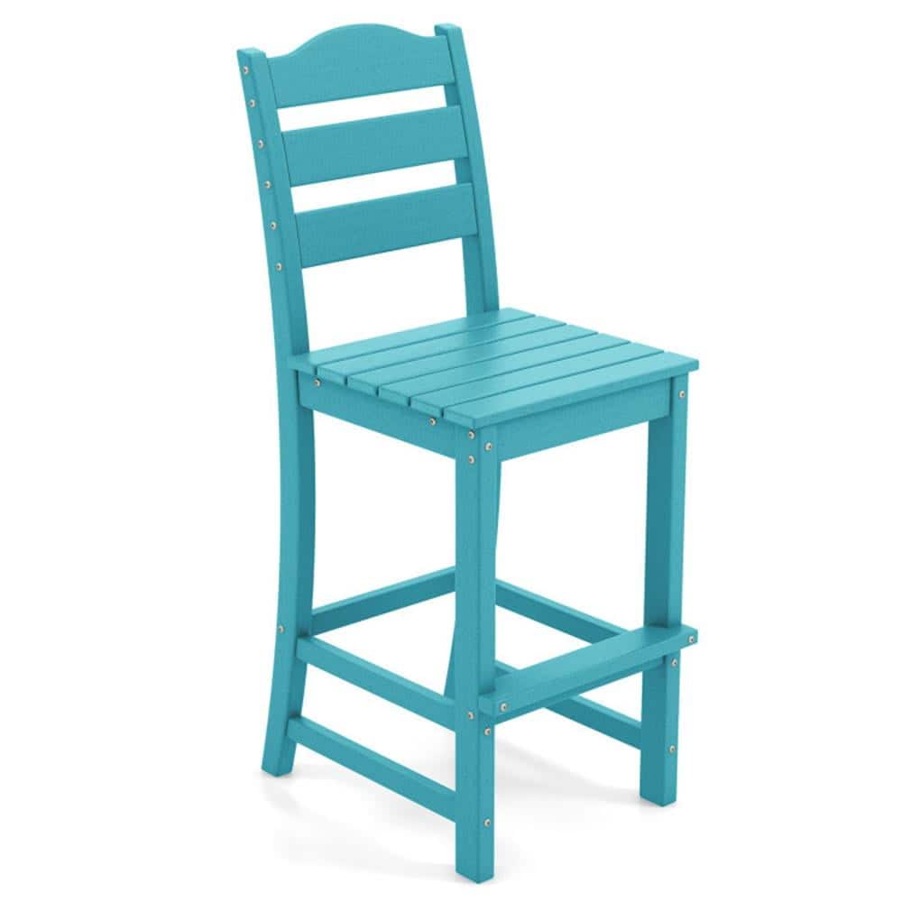 Kadyn - Kitchen Counter Bar Chairs, Bar Stools,30 Inches Counter Height HDPE Bar Stool with Backrest and Footrest-Turquoise - Blue