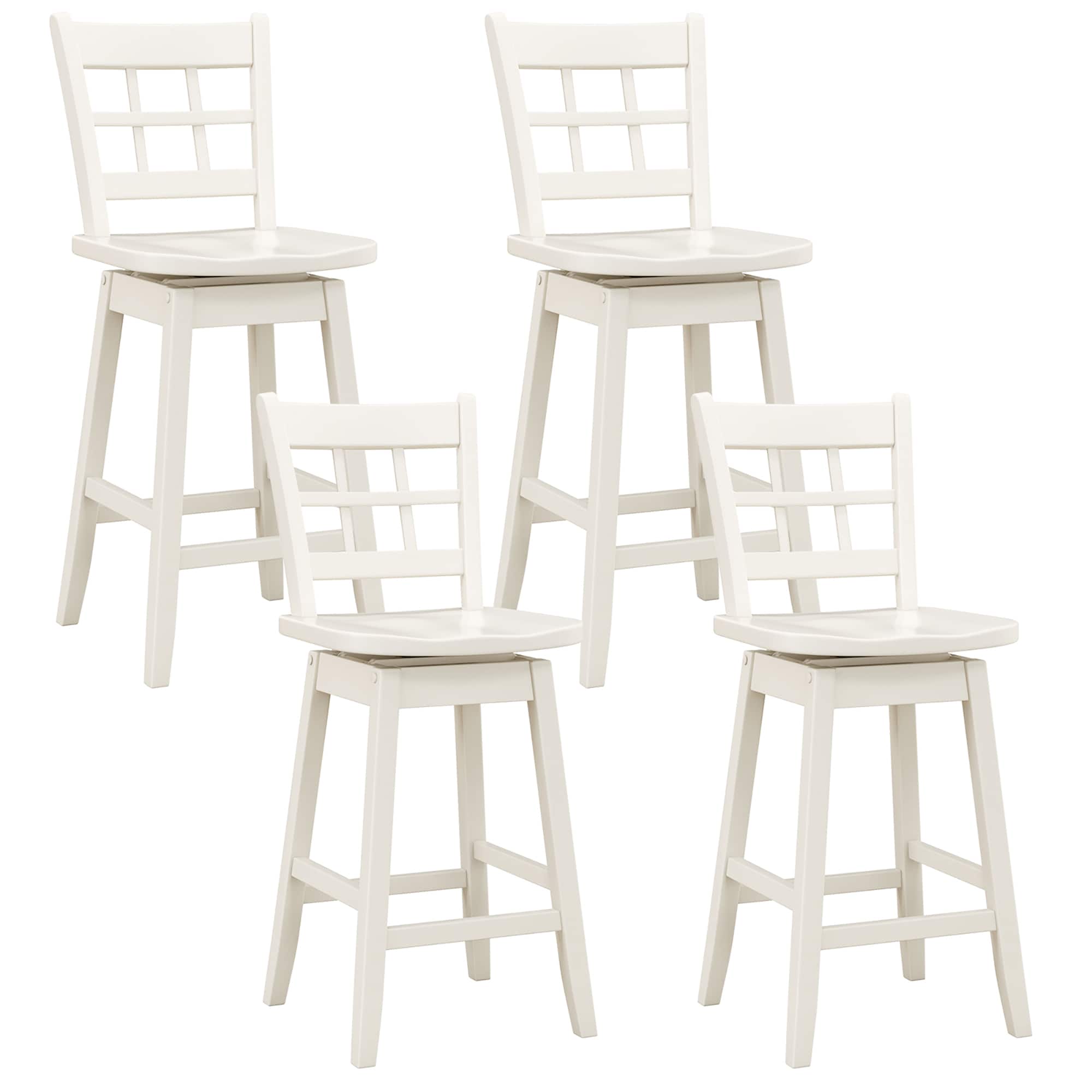 Gymax - 4PCS 24.5 Inch Counter Height Bar Chairs Swivel Bar Stools w/ Hollow Backrest - White