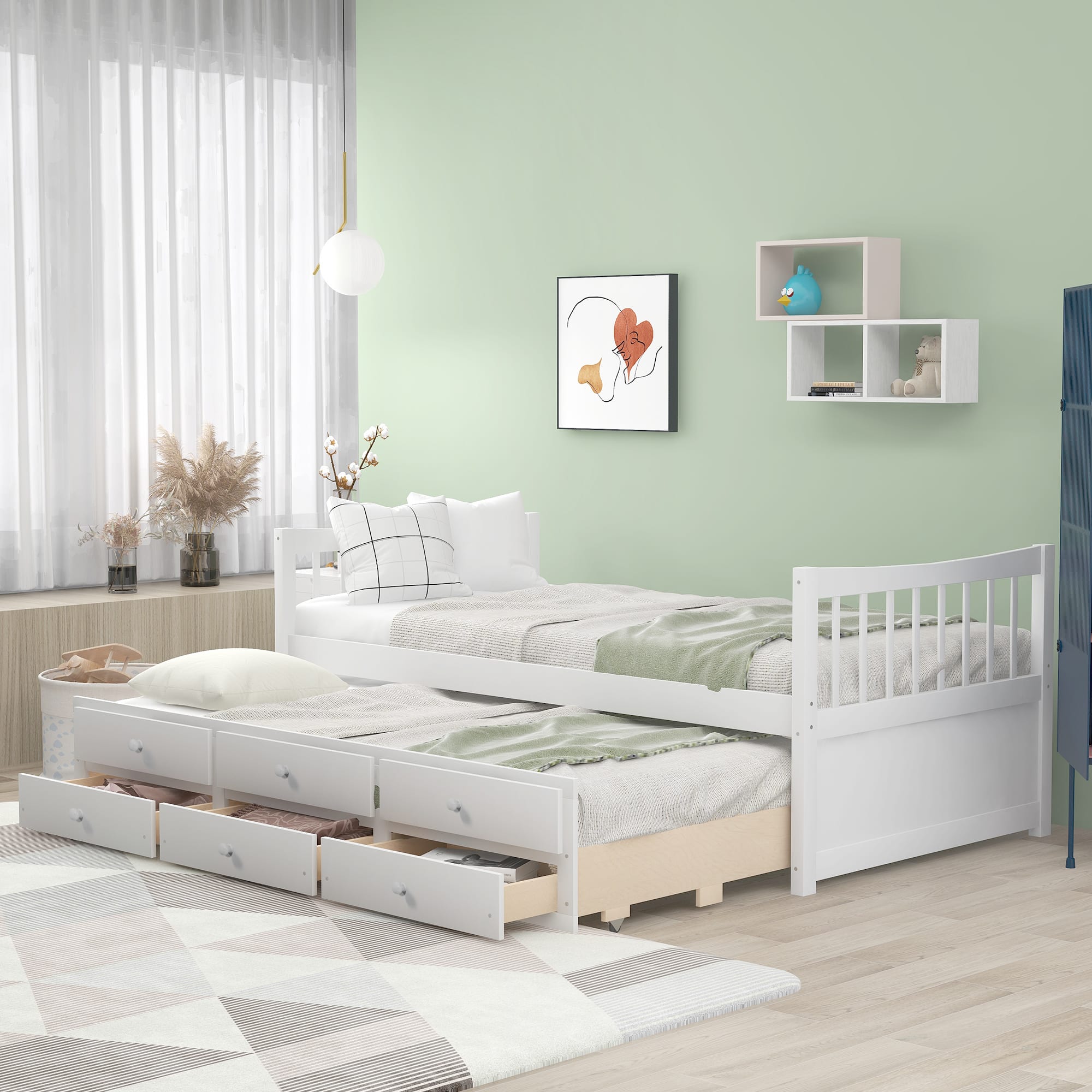 Tiramisubest - Daybed with Trundle and Drawers, Twin Size, White - White