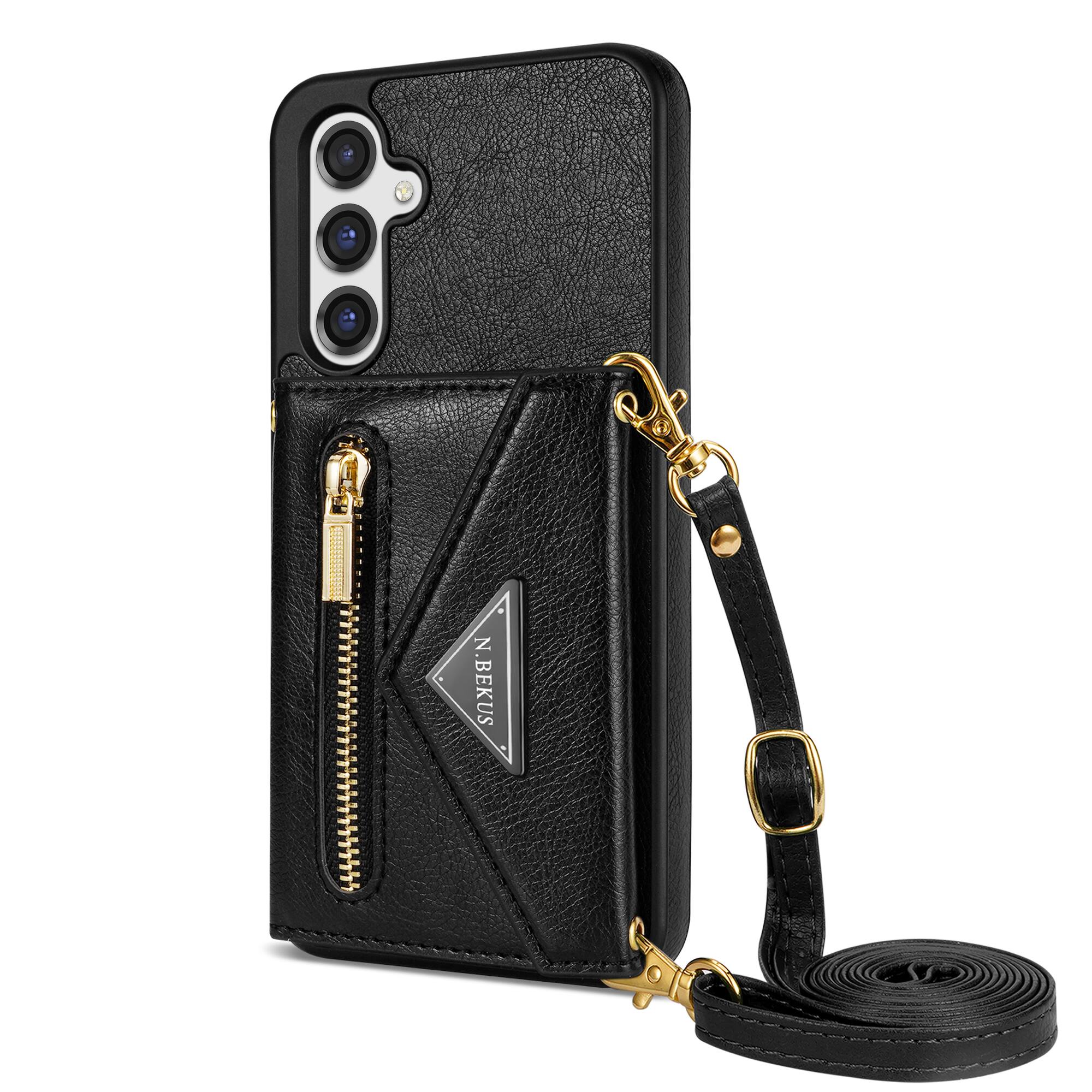 Alt View 7. Dteck - Crossbody Wallet Case for Samsung Galaxy S26, Shockproof PU Leather Stand Cover with Zipper Pocket and Card Slots - Black.