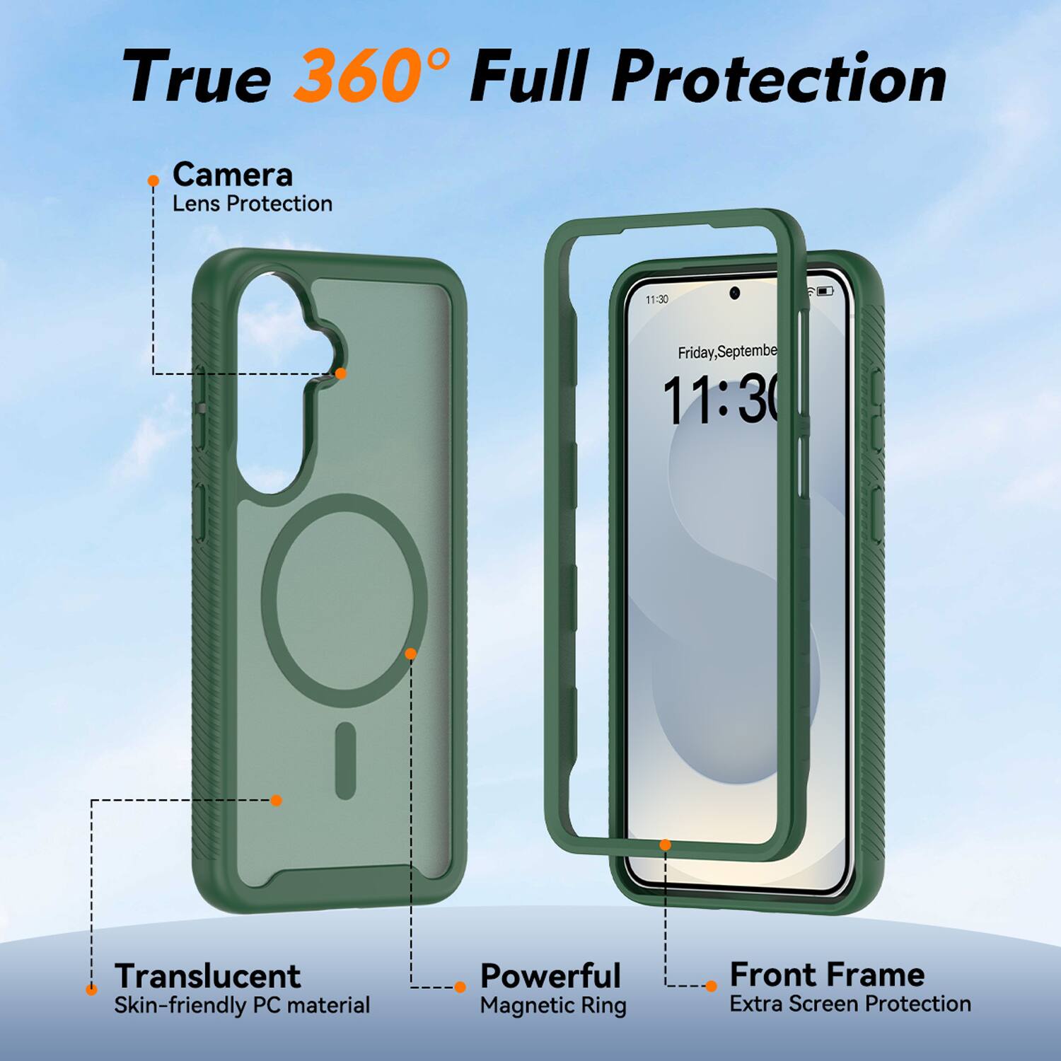 True 360° Full Protection

- Camera Lens Protection
- Translucent Skin-friendly PC material
- Powerful Magnetic Ring
- Front Frame Extra Screen Protection