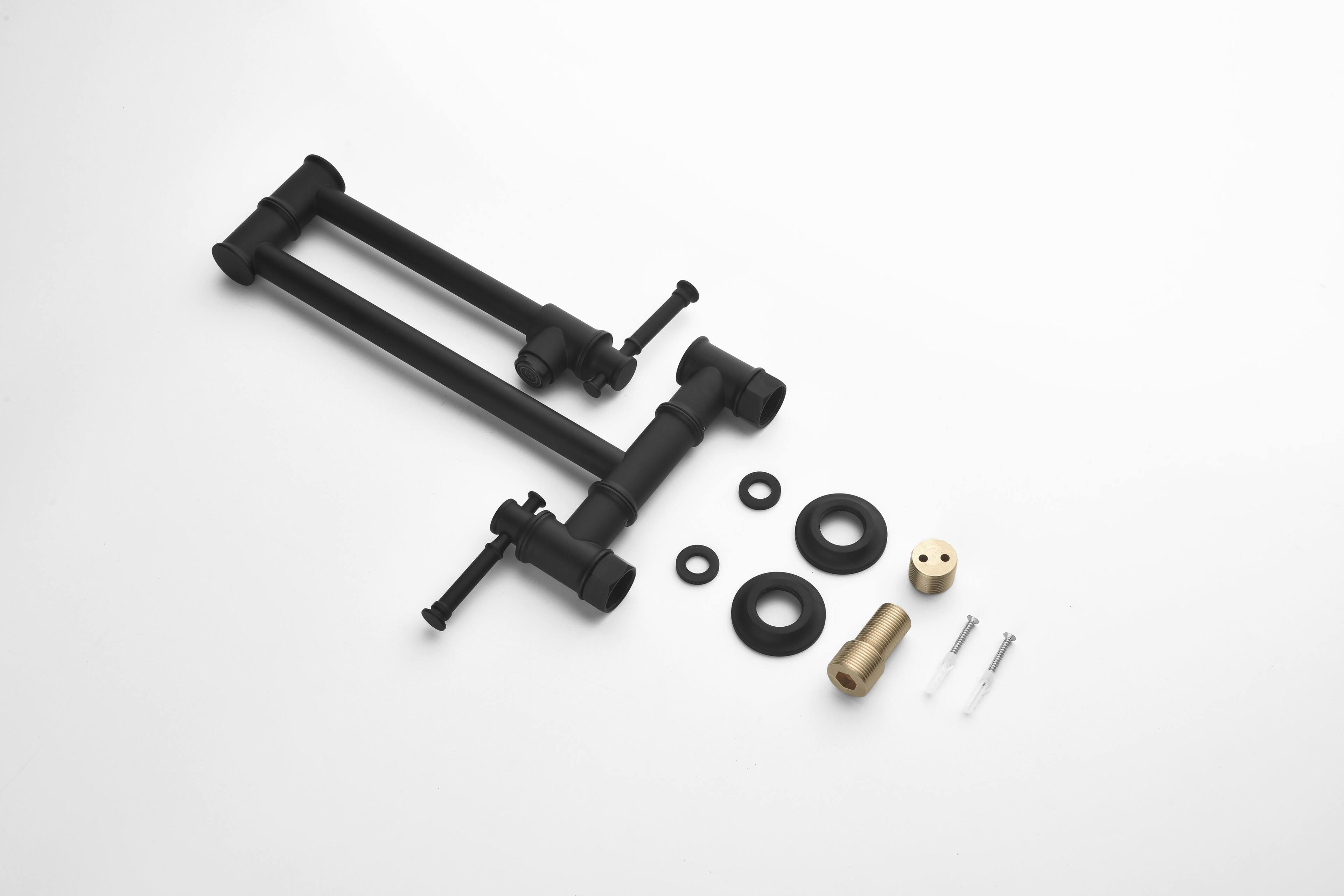 Alt View 7. Siljoy - Wall Mount  Pot Filler Faucet Modern Brass Pot Filler Two-Attachment Wall Mount Folding Kitchen Pot Filler Swing Arm - Matte Black.