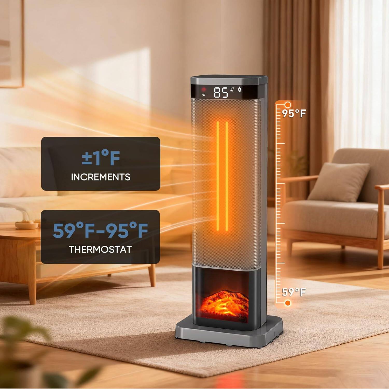 ±1°F INCREMENTS  
59°F-95°F THERMOSTAT