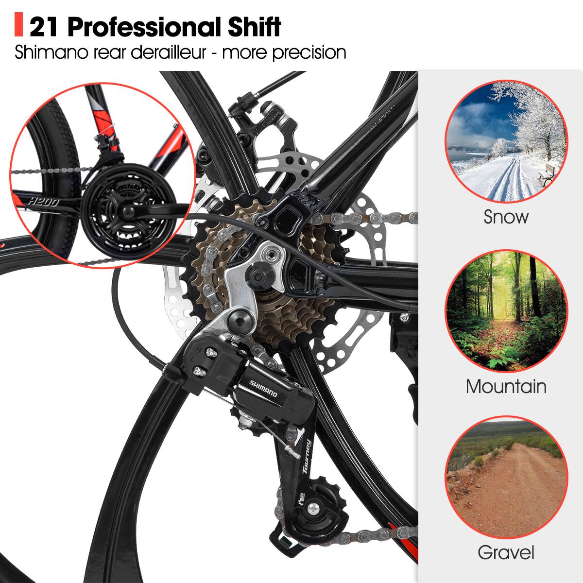 21 Professional Shift Shimano rear derailleur - more precision H200 Snow, Mountain, Gravel