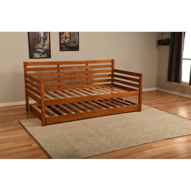 Back. Hivvago - Hivvago Solid Wood Day Bed Frame with Pull-out Pop Up Trundle Bed - Brown.