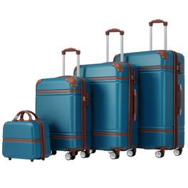 Ecooso - 4-Piece Expandable ABS Hardside Spinner Luggage Set, TSA Lock, Cosmetic Case, 20-Inch, 24-Inch, and 28-Inch Suitcases - Blue