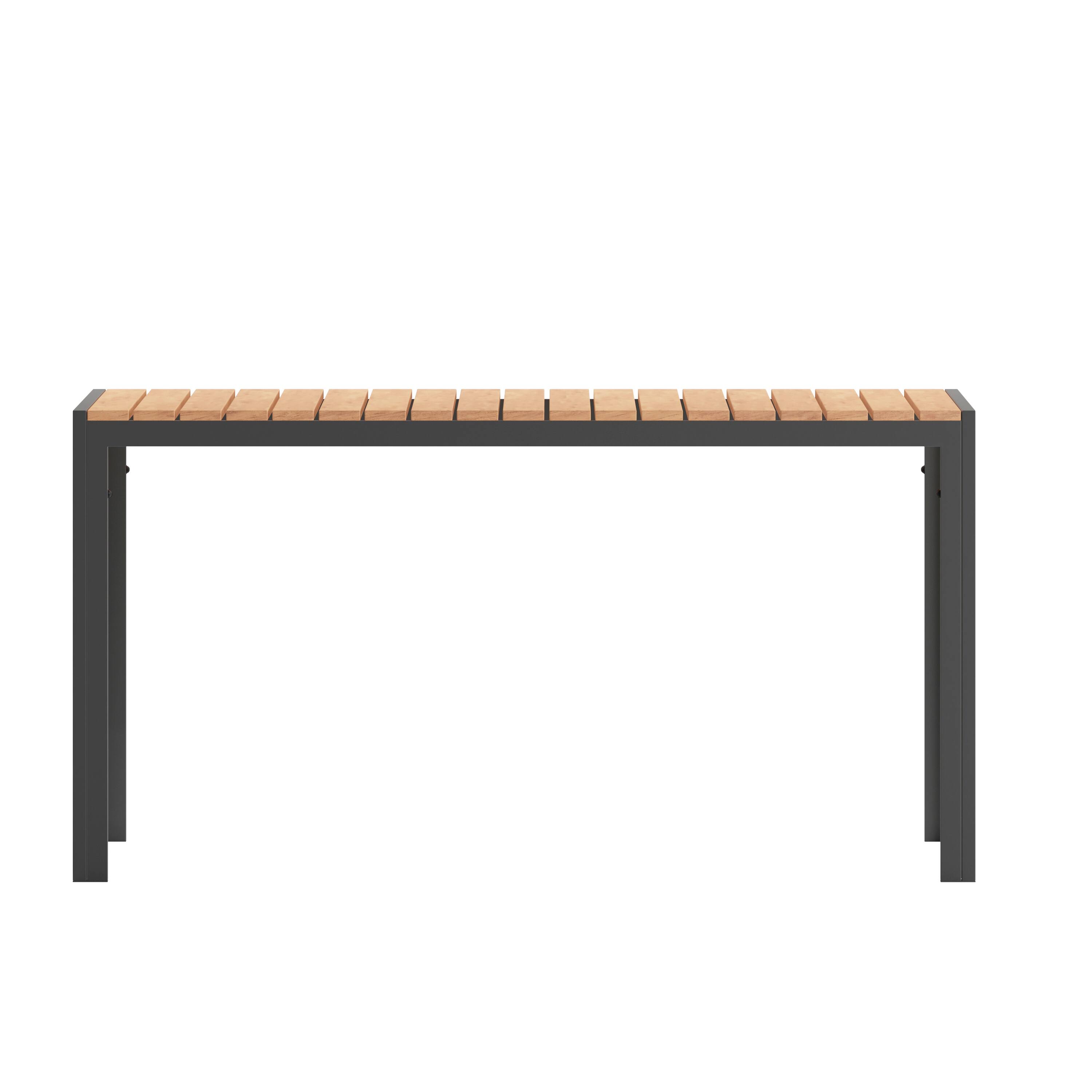 Alt View 7. Emma + Oliver - Fena 55" x 31" Outdoor Dining Table with Faux Teak Poly Slat Top and Metal Frame - Natural Top/Gray Frame.