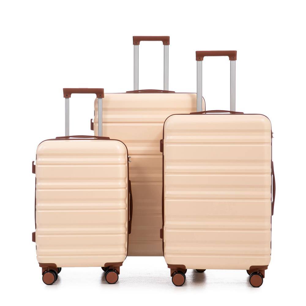 Front. BreeBe - HIFINE TOURIST 3 Piece ABS Luggage Set 20'' 24'' 28'' with Spinner Wheels, Matching Color and Combination Lock - Beige.