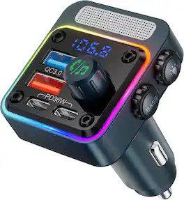 Core Tech - 54W Bluetooth 5.3 FM Transmitter Car Adapter 4-Port Charger - Blue