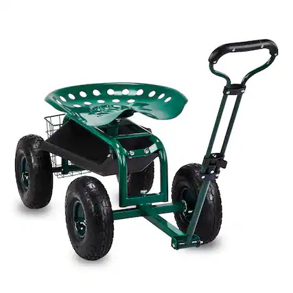 Front. Winado - Garden Cart Rolling Workseat with Wheels, Gardening Stool with Adjustable 360 Degree Swivel Seat, Extendable Handle.