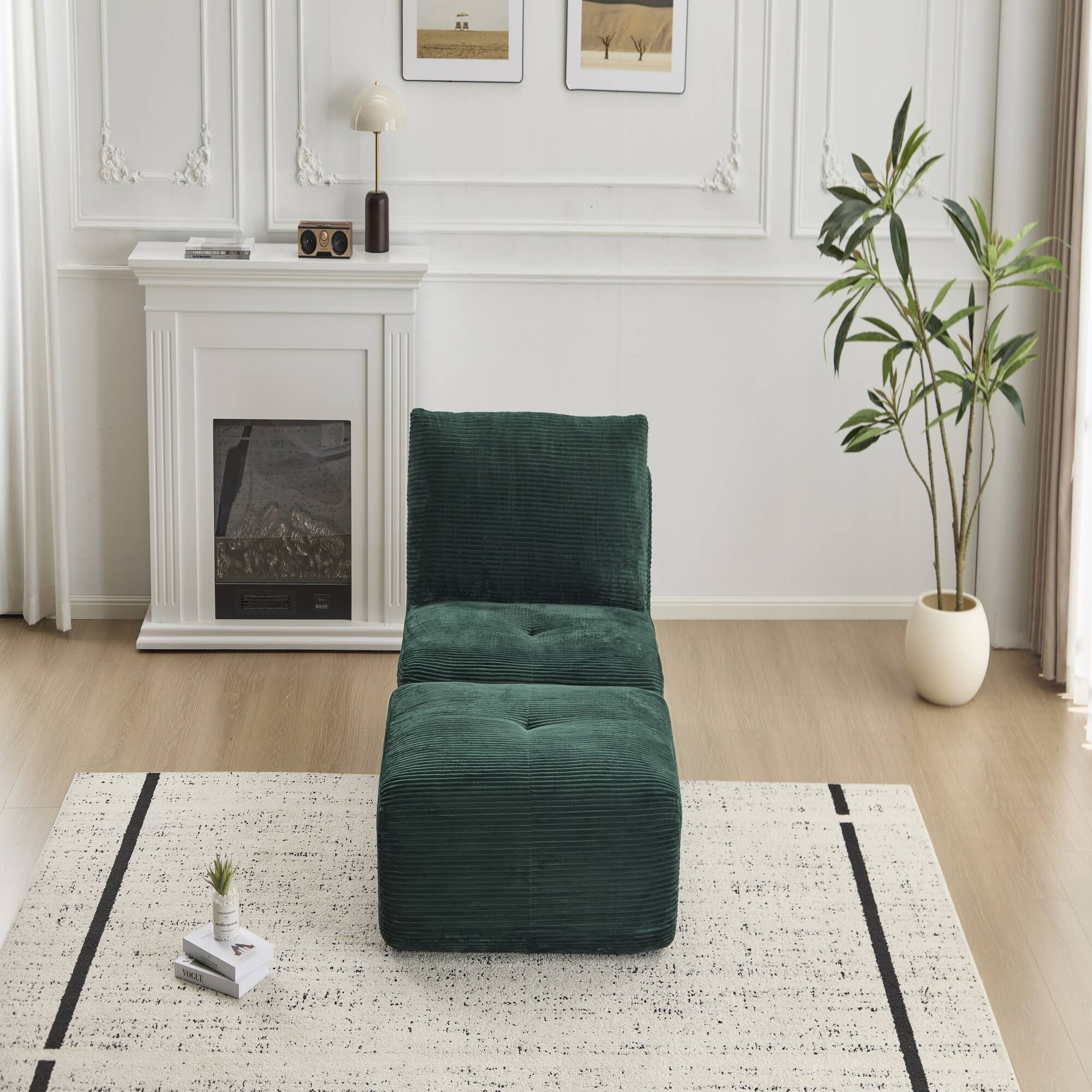 Alt View 6. Boyel Living - Memory Foam Corduroy Chaise Lounge with Movable Ottoman - Green.