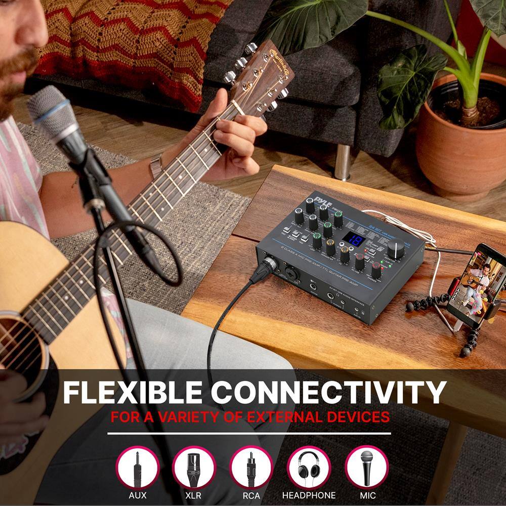 PYLE 18  
FLEXIBLE CONNECTIVITY FOR A VARIETY OF EXTERNAL DEVICES  
AUX XLR RCA HEADPHONE MIC