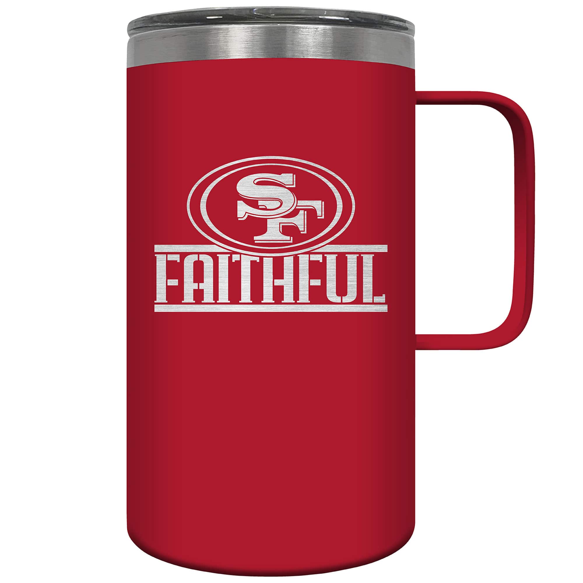 Front. Great American Products - Scarlet San Francisco 49ers Faithful 18oz. Slogan Hustle Mug - Scarlet.