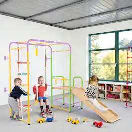 BreeBe - 8-in-1 Indoor Metal Climbing Gym for Kids with Monkey Bars - Multicolor