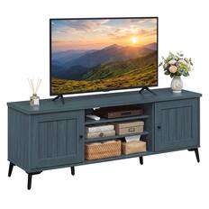 Front. Costway - Costway 2-Door TV Stand for TVs up to 65" with 2 Storage Cabinets & 4 Adjustable Shelves - Turquoise.