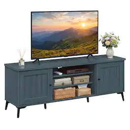 Costway - 2-Door TV Stand for TVs up to 65" with 2 Storage Cabinets & 4 Adjustable Shelves - Turquoise