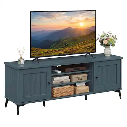 Front. Costway - Costway 2-Door TV Stand for TVs up to 65" with 2 Storage Cabinets & 4 Adjustable Shelves - Turquoise.
