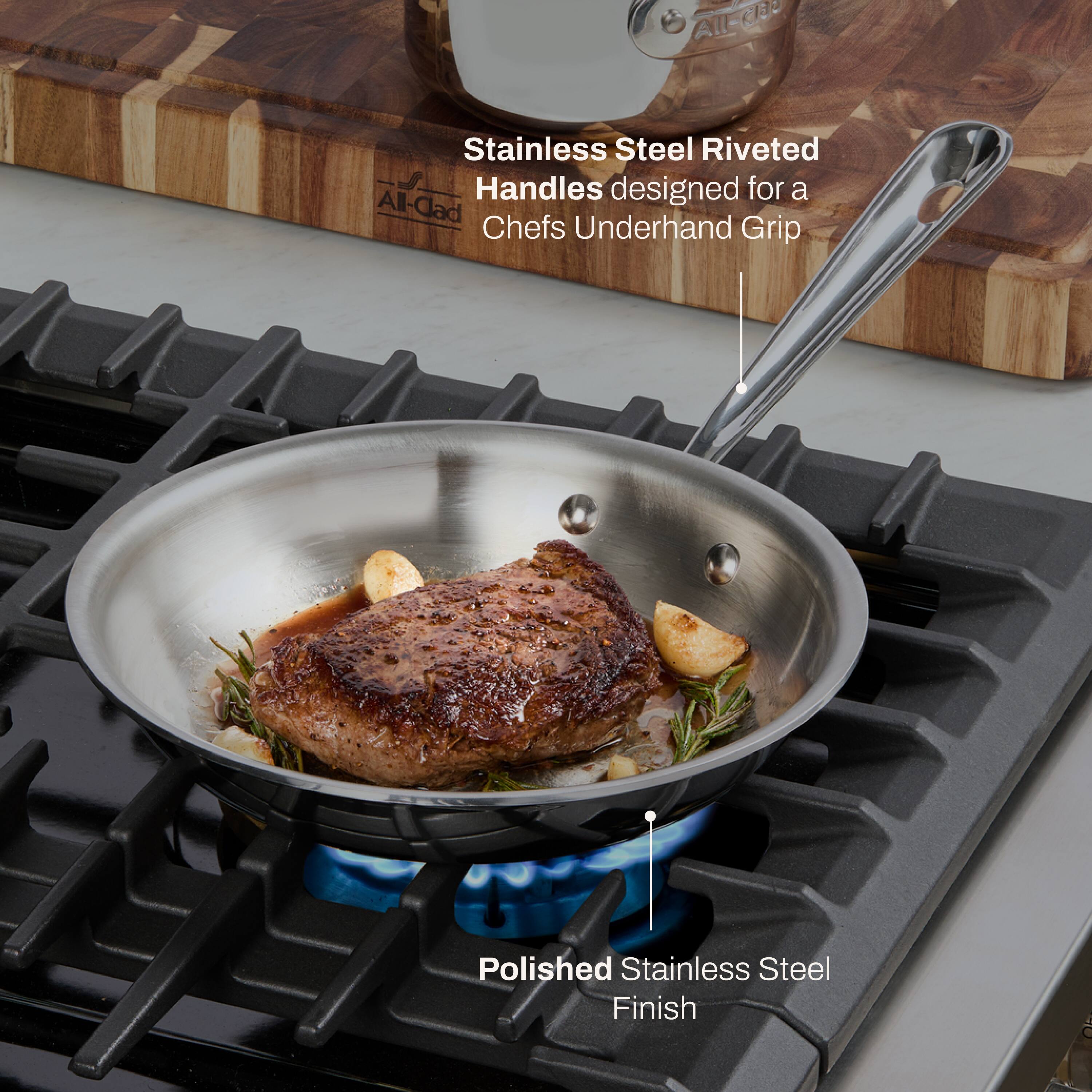 All-850  
Stainless Steel Riveted Handles designed for a All-Clad Chefs Underhand Grip  
Polished Stainless Steel Finish