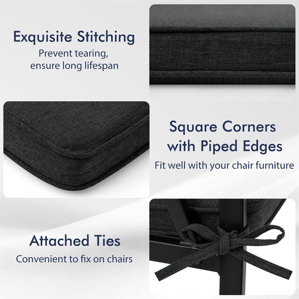 Exquisite Stitching  
Prevent tearing, ensure long lifespan  

Square Corners with Piped Edges  
Fit well with your chair furniture  

Attached Ties  
Convenient to fix on chairs