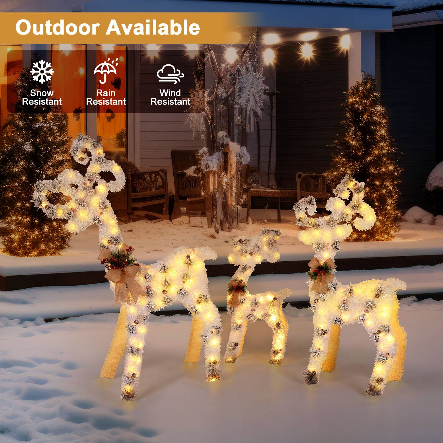 Outdoor Available

Snow Resistant

Rain Resistant

Wind Resistant
