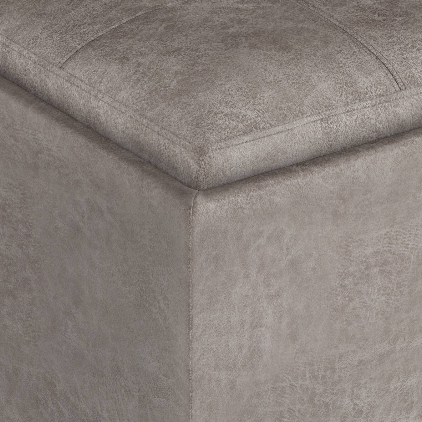 Alt View 12. Simpli Home - Rockwood Cube Storage Ottoman with Tray - Distressed Grey Taupe.