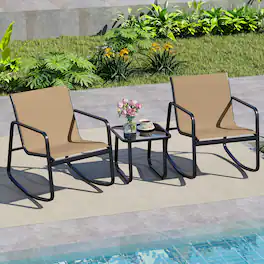 Gymax - Set of 3 Patio Rocking Set 2 Rocking Bistro Chairs & Glass-Top Table for Porch - Brown