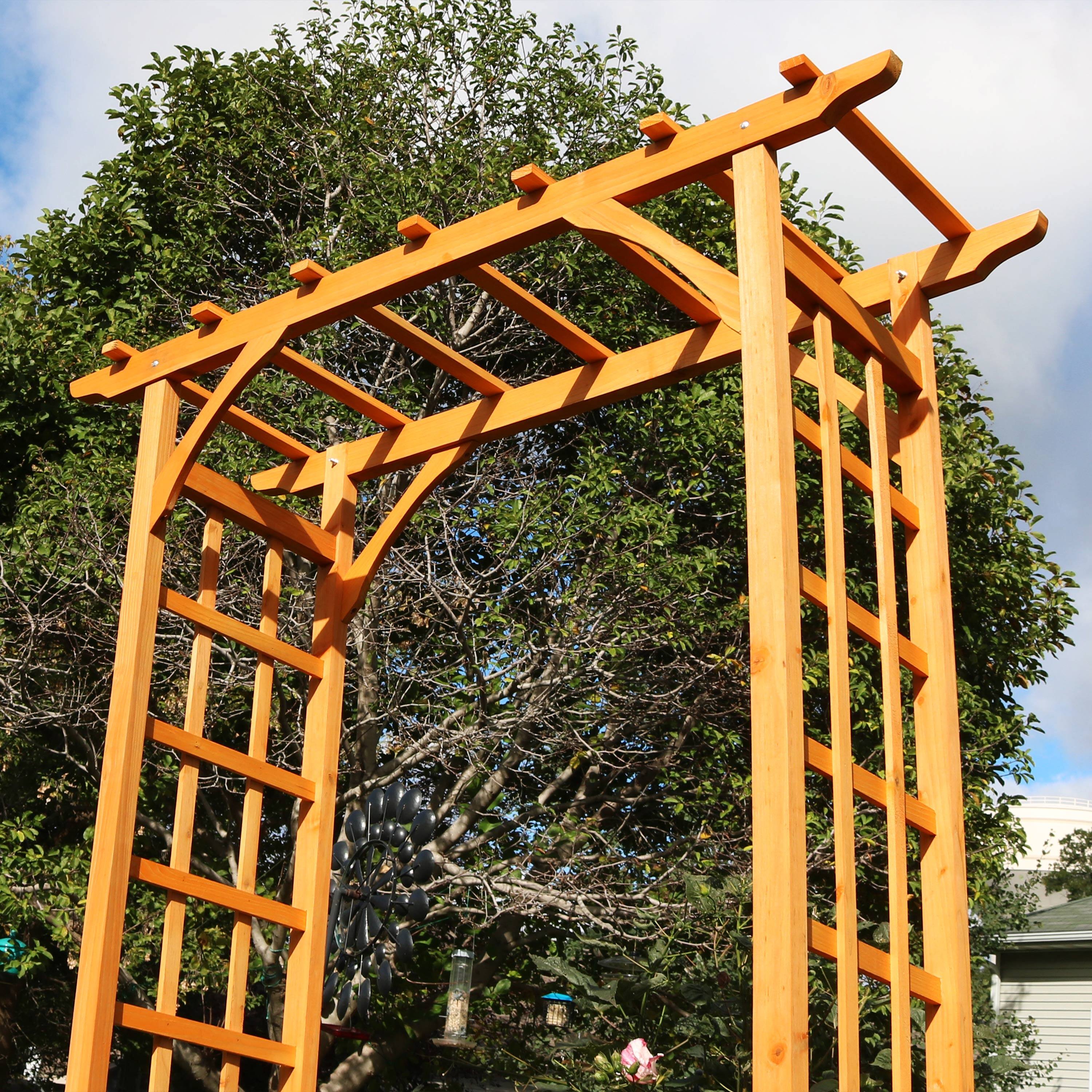 Alt View 5. Sunnydaze - Wooden Fir Arbor Weatherproof Arched Garden Walkway - 78 in - Brown.