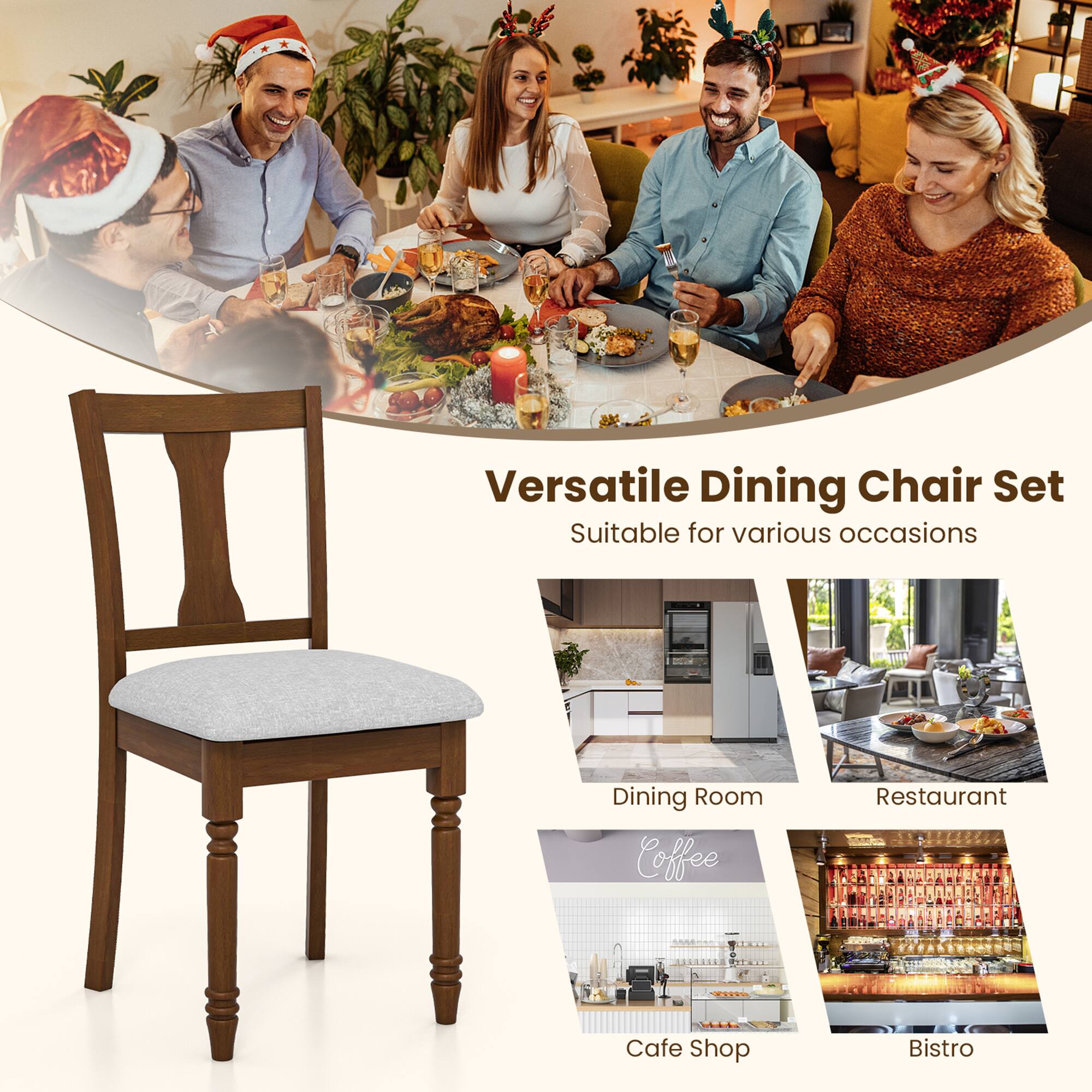 Versatile Dining Chair Set
Suitable for various occasions
Dining Room
Coffee Shop
Restaurant
Cafe
Bistro