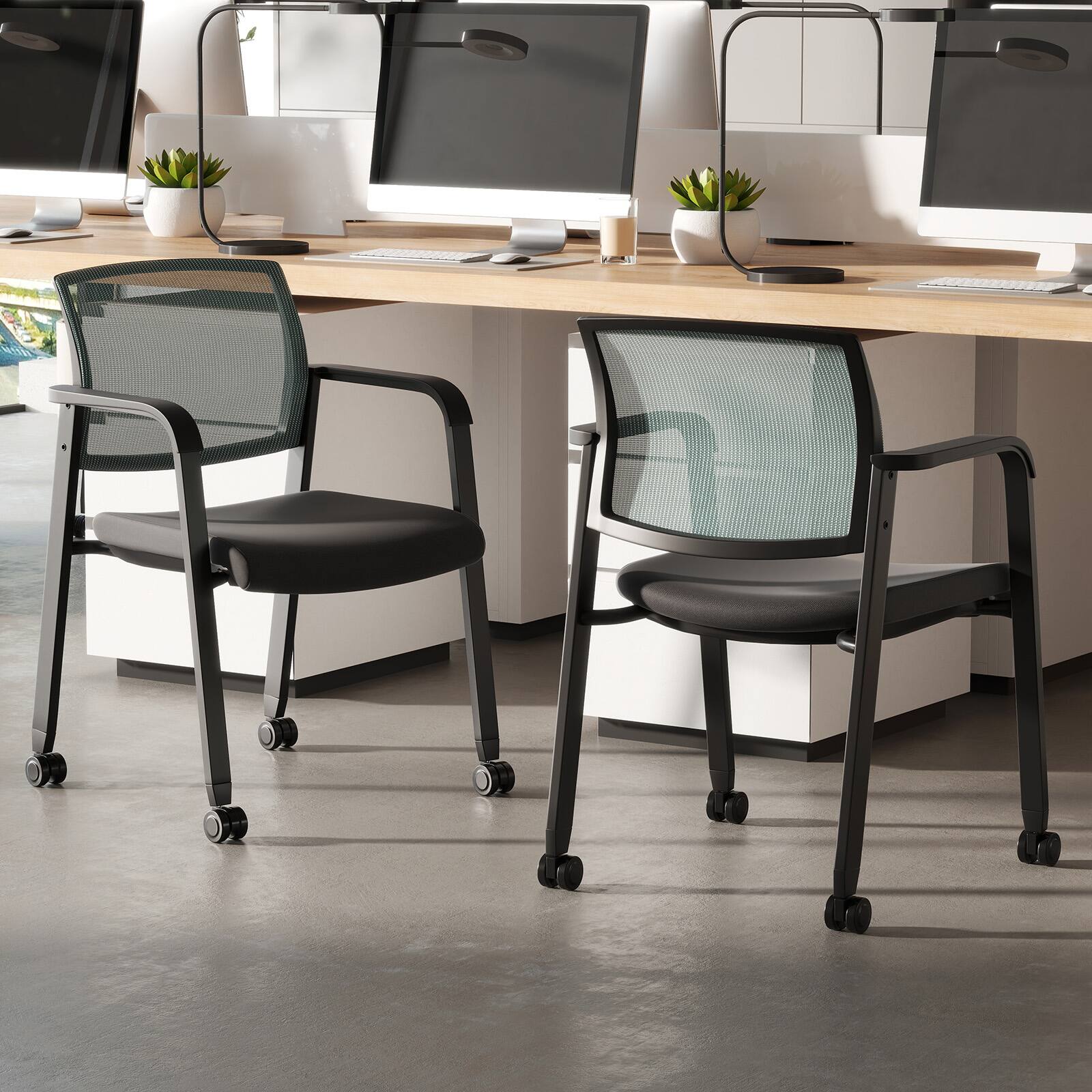 Alt View 3. Gymax - Gymax 6 PCSC Conference Chairs Stackable Office Guest Mesh Chair Waiting Room Wheels - Gray.