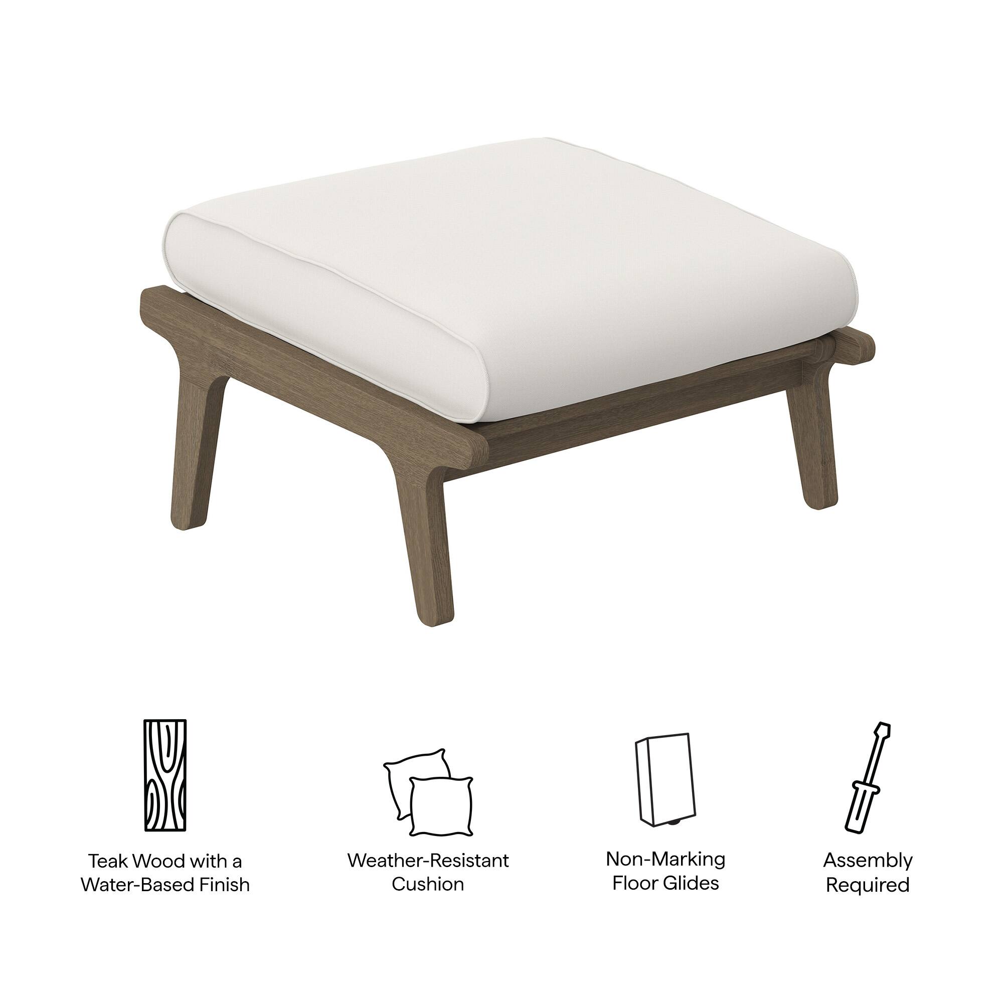 - Teak Wood with a Water-Based Finish
- Weather-Resistant Cushion
- Non-Marking Floor Glides
- Assembly Required