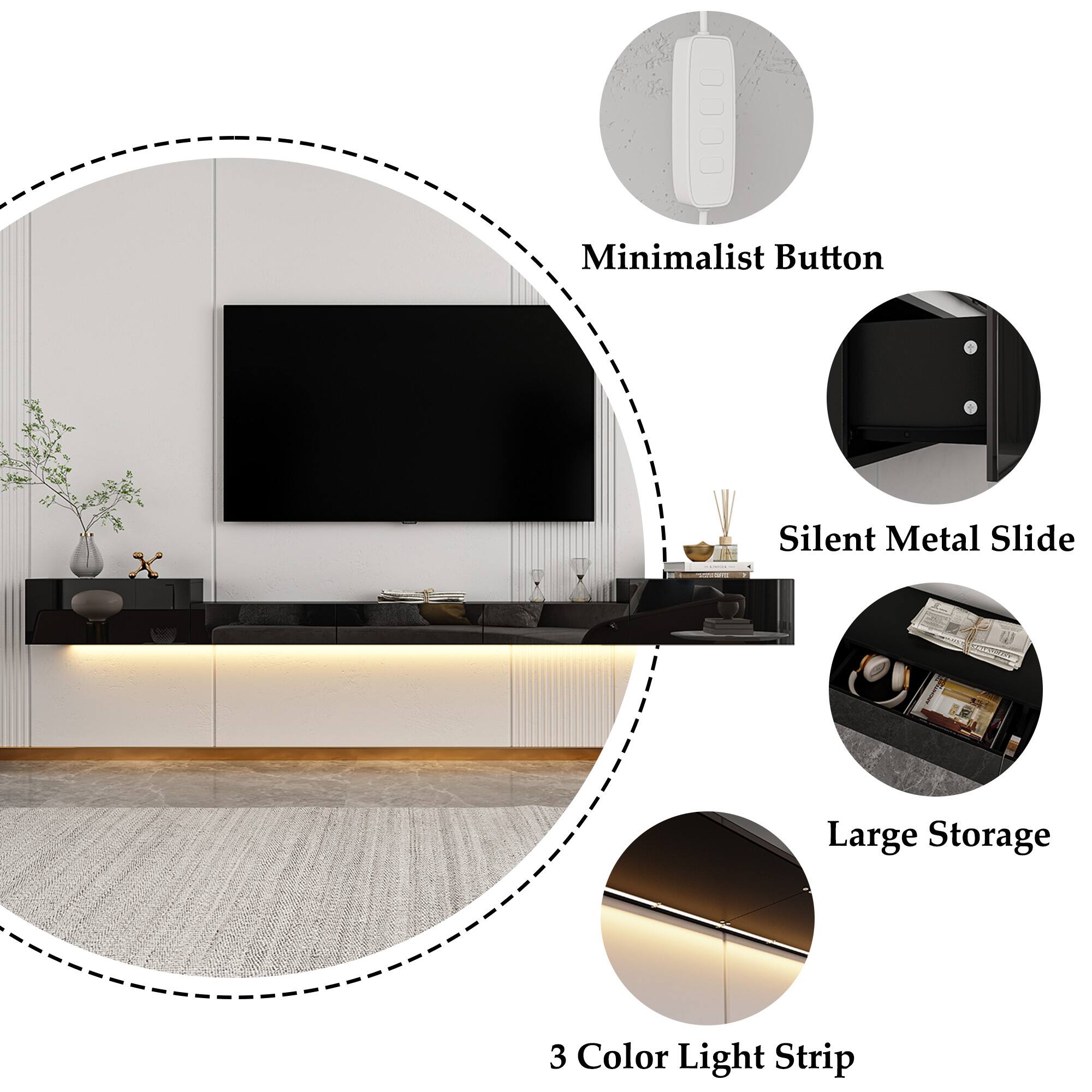 Minimalist Button Silent Metal Slide Large Storage 3 Color Light Strip