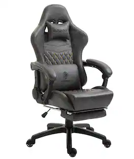 Dowinx - High Back Gaming Chair with Massage Lumbar Support, Game Chair with Adjustable Headrest, Ergonomic Office Chair - Gray
