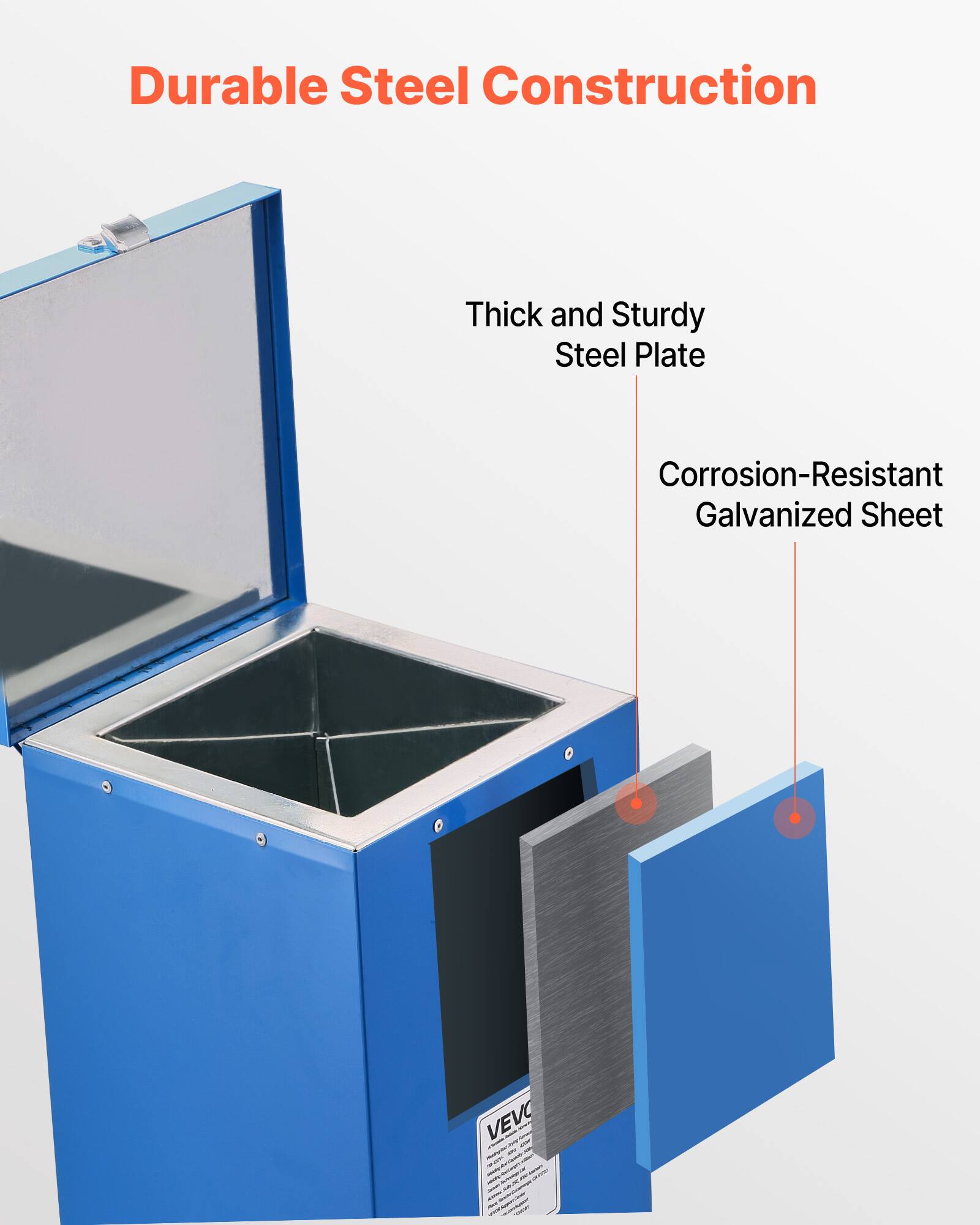 Durable Steel Construction  
Thick and Sturdy Steel Plate  
Corrosion-Resistant Galvanized Sheet