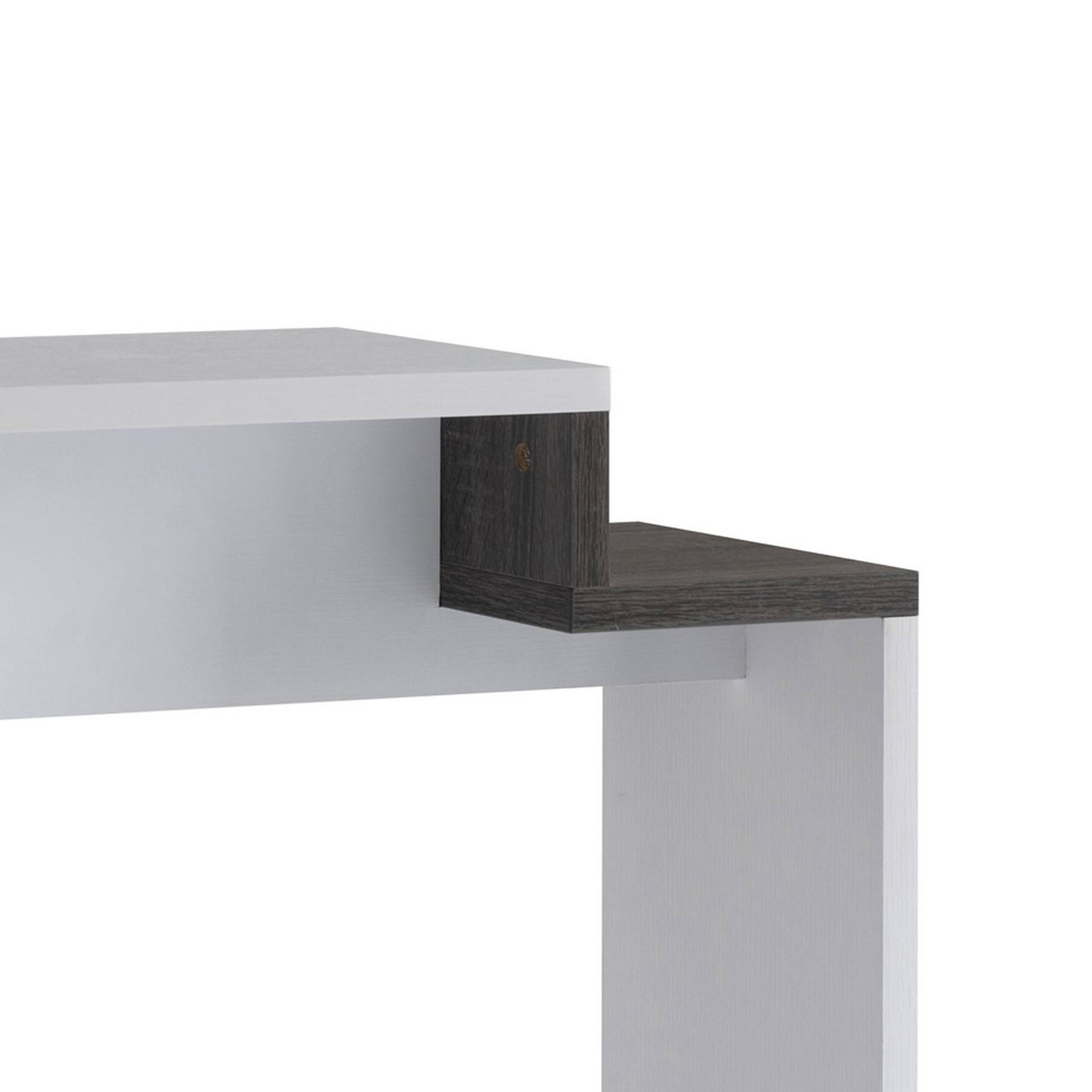 Angle. Manhattan Lane - 36 Inch Modern Console Table, Multilevel Wood Shelves - White, Gray.