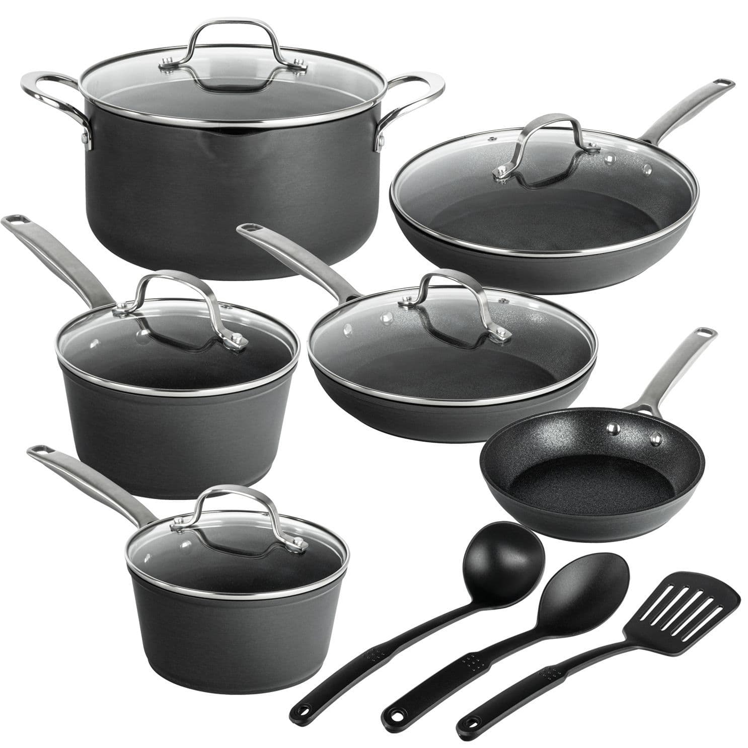 Granitestone - Armor Max 14-Piece Ultra Durable Nonstick Cookware Set with Utensils - Black