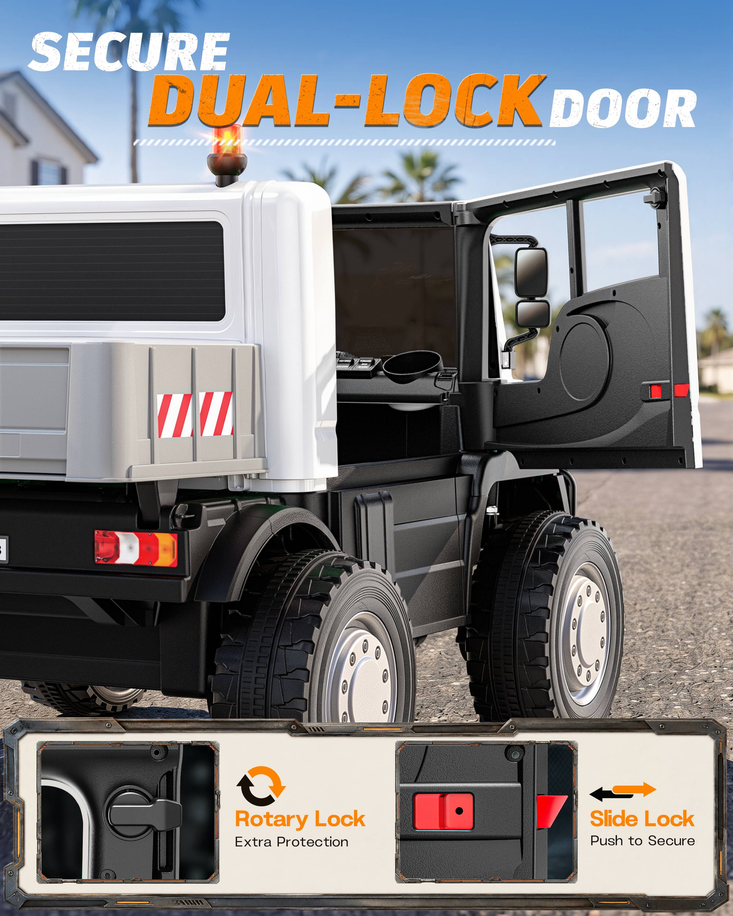 SECURE DUAL-LOCK DOOR

1. Rotary Lock Extra Protection
2. Slide Lock Push to Secure