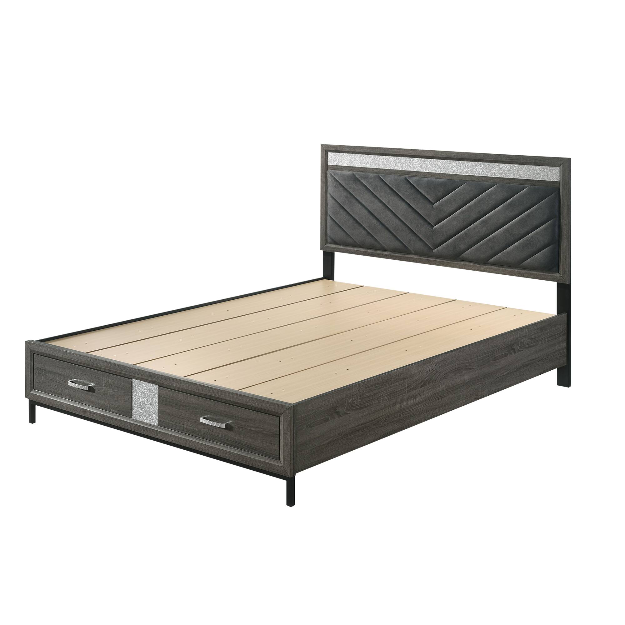 Vaczon - Storage Bed with Hidden Footboard Drawers, Padded Headboard & Crystal Handles for Organized, Cozy Bedrooms - Gray price history on PriceWatchPro