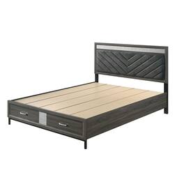Vaczon - Storage Bed with Hidden Footboard Drawers, Padded Headboard & Crystal Handles for Organized, Cozy Bedrooms - Gray