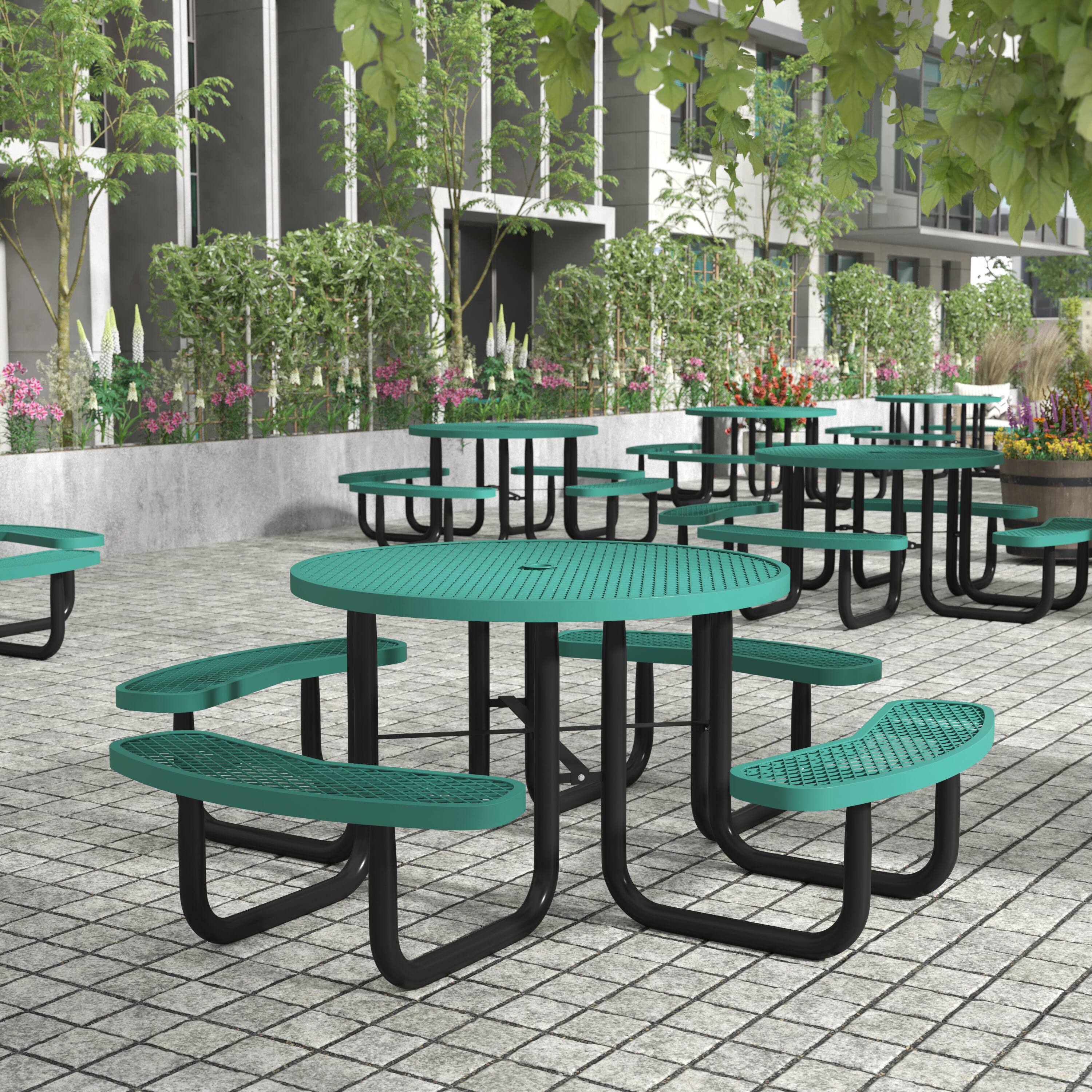 Alt View 1. Flash Furniture - Creekside 46" Round Outdoor Picnic Table with Commercial Grade Heavy Gauge Green Expanded Metal Mesh Top and Seats and B - Green.