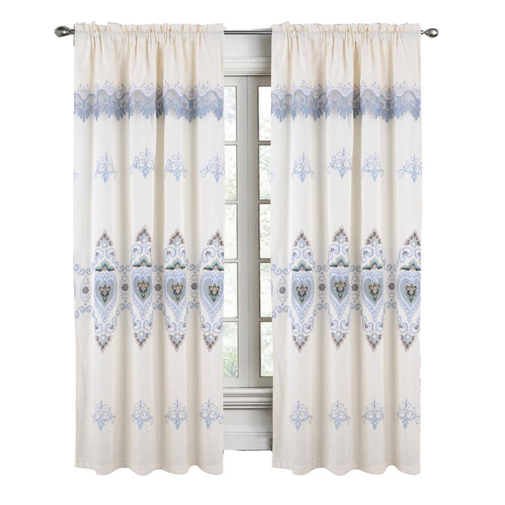 RT Designers Collection - Bonnie Macrame Rod Pocket Room Darkening Curtain Panels for Living Room 52" x 84" - Beige