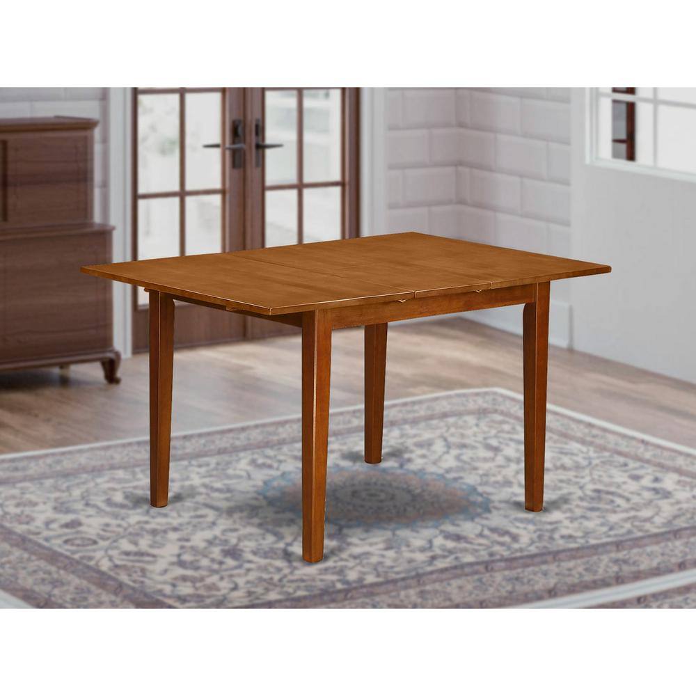Left. East West Furniture - Milan Rectangular dinette kitchen Table 36"x54" with 12" butterfly leaf in brown finish - Saddle Brown.