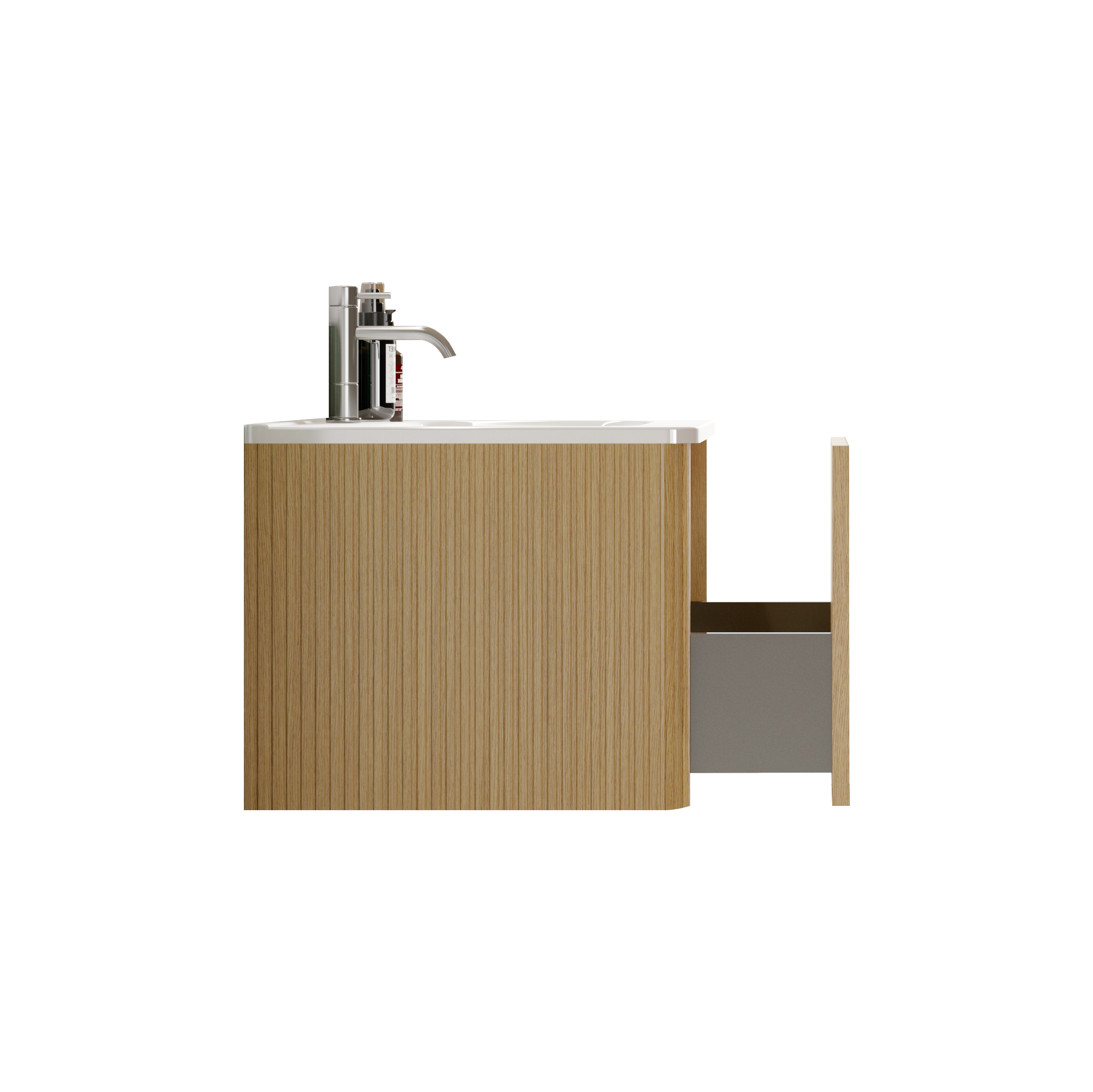 Alt View 4. Boyel Living - 24 Inch Striped Natural Oak Wall Mounted Floating Bathroom Vanity with White Ceramic Sink, Modern Style, Pre-Assembled - White+Oak.