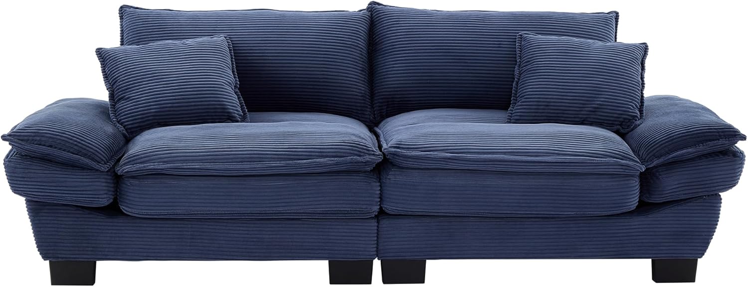 Alt View 3. Trinkets Crazed - 84" Cloud Corduroy Loveseat Sofa, Modern Comfy Upholstered 2 Seater Sofa Deep Seat Sofa with 2 Throw Pillows - blue.