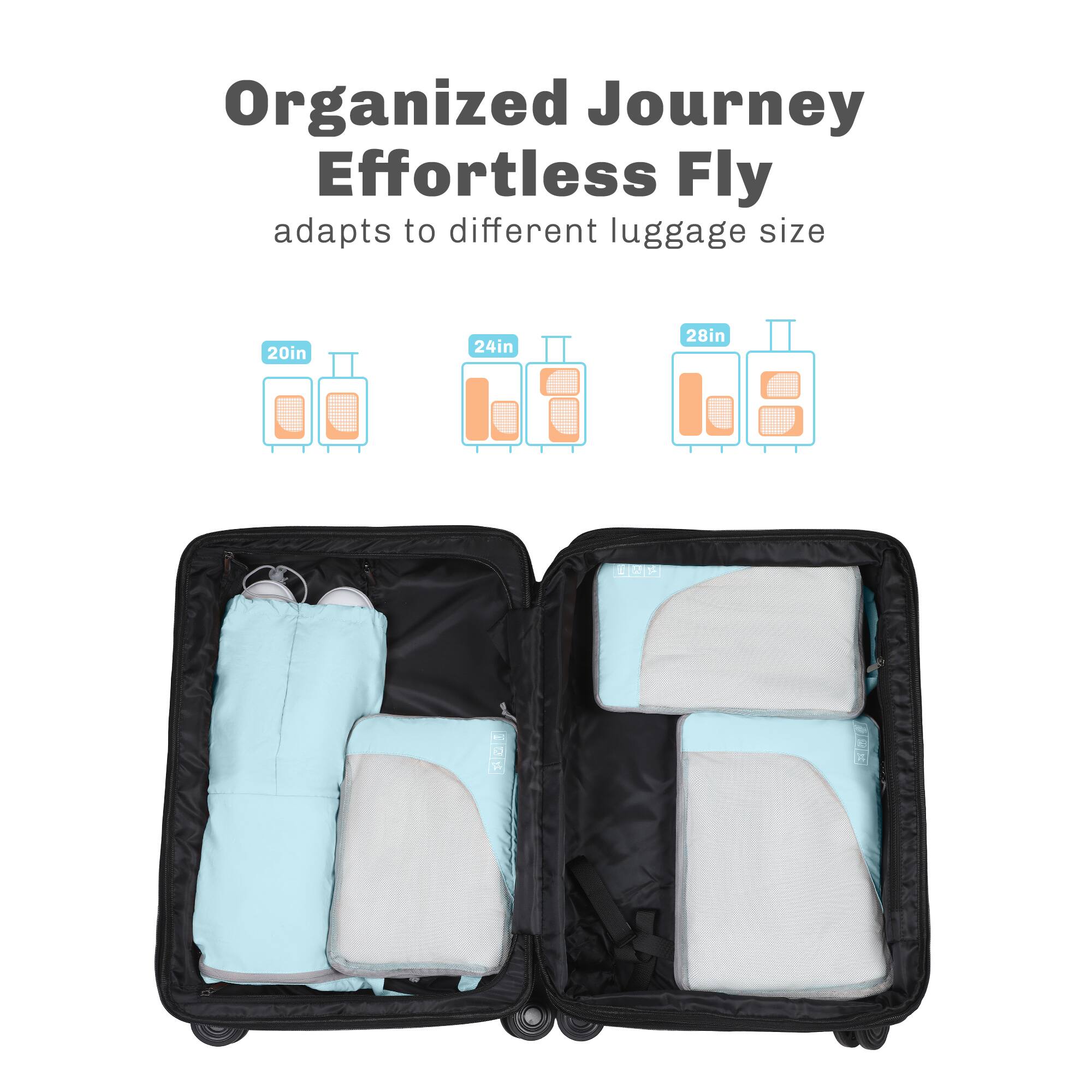 Organized Journey Effortless Fly  
adapts to different luggage size  
20in  
24in  
28in