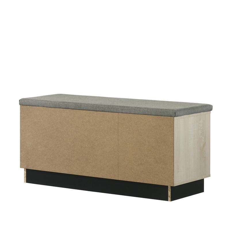 Alt View 1. Whisen - Sliding Door Shoe Storage Bench with Upholstered Seat and Adjustable Shelves-Oak - Oak.