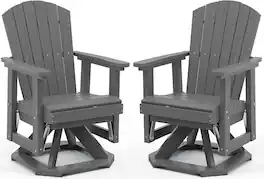 SERWALL - HDPE Outdoor Swivel Glider Set of 2 360-degree Wood-like All-weather Patio Rocking Chair - Gray