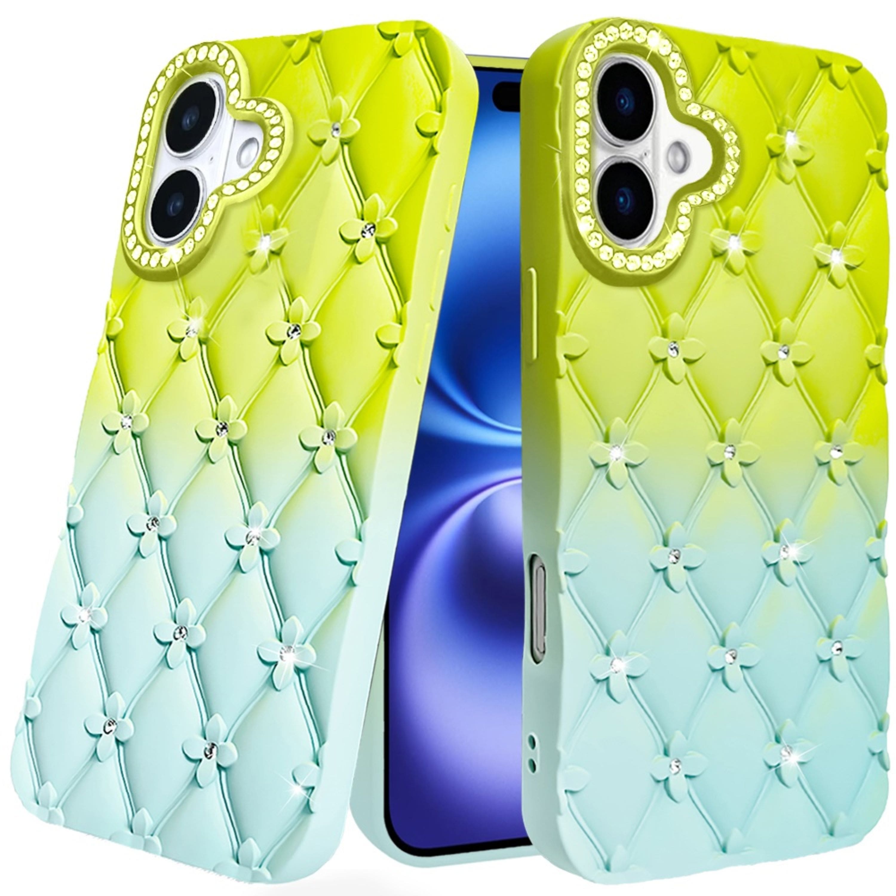 Kitcheniva - Bling Diamond Pattern Rubber Phone Cover Plus Tempered Glass For iPhone 17 - Light Green/Teal price history on PriceWatchPro