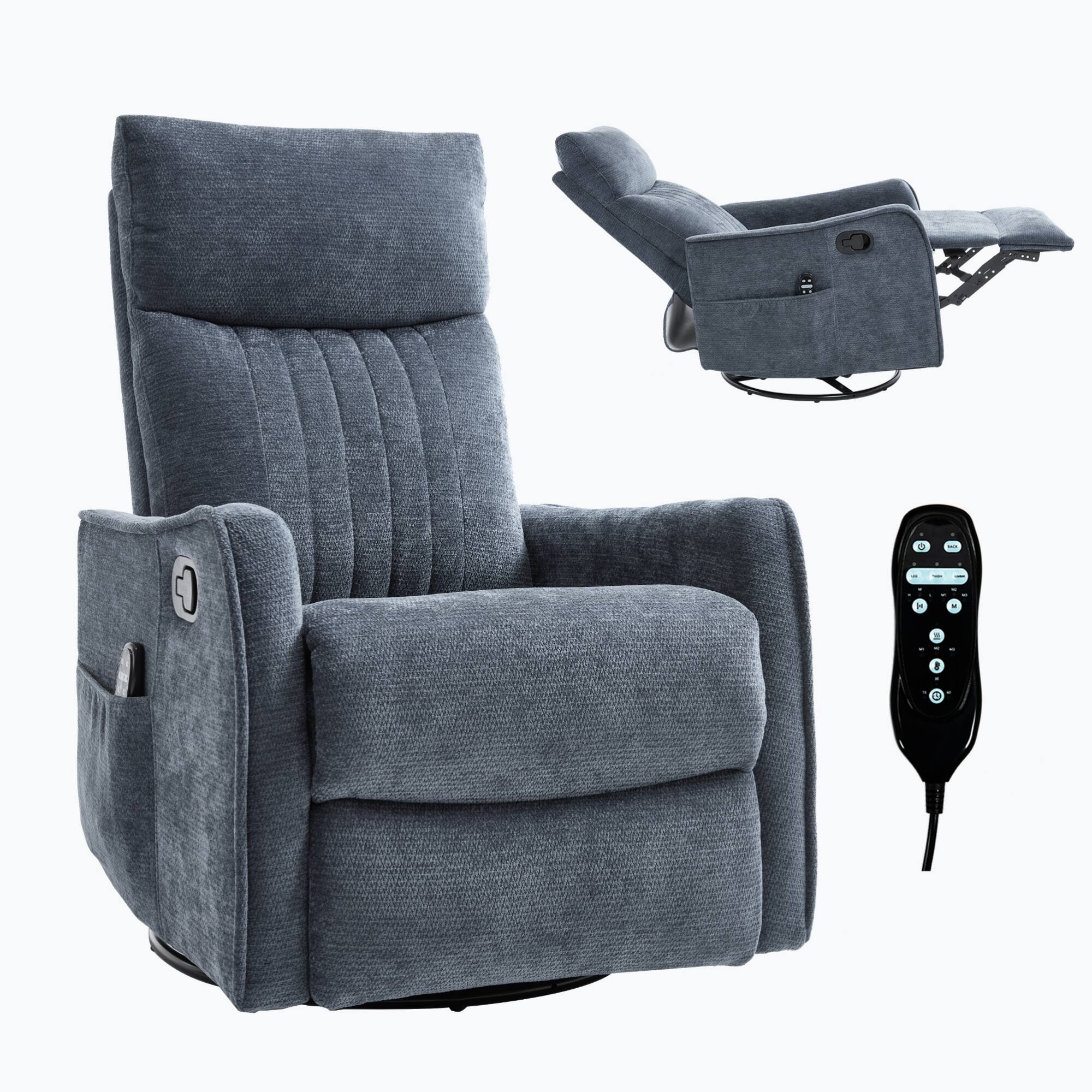 Alt View 9. GOODSILO - Fabric Recliner Chair with Swivel Rocker Heat Massage and Vibrating Nodes for Ultimate Relaxation - Blue.